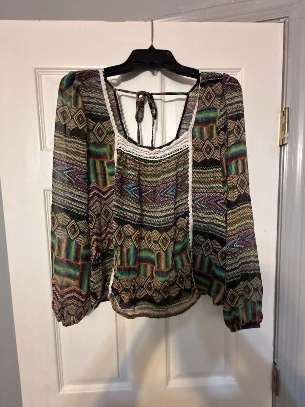 Wet Seal Women's Size M Geometric Print Sheer Long Sleeve Blouse